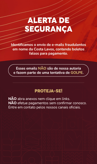 Alerta de segurança: e-mails com boletos falsos circulam em nome da Costa Lavos. Clique para ler o comunicado oficial.